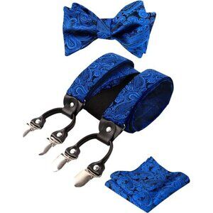 Paisley Suspenders and Self Tied Bow Tie for Men with Pocket Square Set